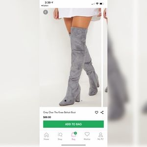 Prettylittlething gray over the knee boots